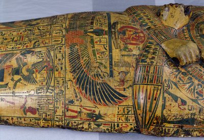 Detalje af det ydre kistelåg af mumien af Nesyamun, muligvis fundet i Deir El-Bahri, New Kingdom, ca. 1100 f.Kr. (malet træ) af Egyptian 20th Dynasty