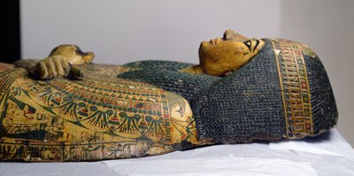 Detalje af det ydre kistelåg af mumien af Nesyamun, muligvis fundet i Deir El-Bahri, New Kingdom, ca. 1100 f.Kr. (malet træ) af Egyptian 20th Dynasty