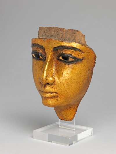 Ansigt fra en kiste, med øjne og øjenbryn indlagt, forgyldt af Egyptian 20th Dynasty
