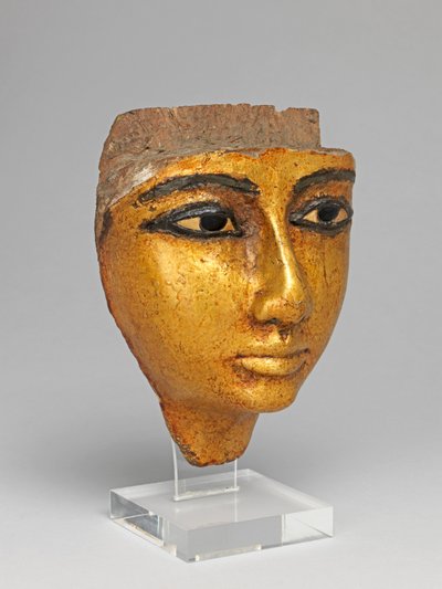 Ansigt fra en kiste, med øjne og øjenbryn indlagt, forgyldt af Egyptian 20th Dynasty