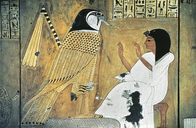 Vægmaleri af scene fra Book of the Dead, transformation til Golden Falcon af Egyptian 20th Dynasty