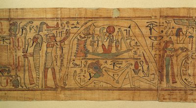 Bog med mytologiske billeder af Nespakachuty, adskillelsen af himmel og jord med solbåden af Egyptian 21st Dynasty