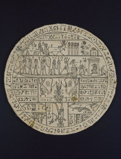 Amuletisk disk (hypocephalus) lavet til Tasheritenkhonsu, ca. 664-525 f.Kr. (linned og gips) af Egyptian 26th Dynasty