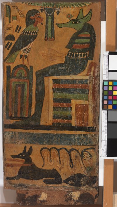 Anubis og den afdødes sjæl, fra en sarkofag (panel) af Egyptian 26th Dynasty