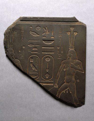 Nilguden Hapi binder rituelt sammen Øvre og Nedre Egypten, 663-525 f.Kr. (skiferskifer) af Egyptian 26th Dynasty