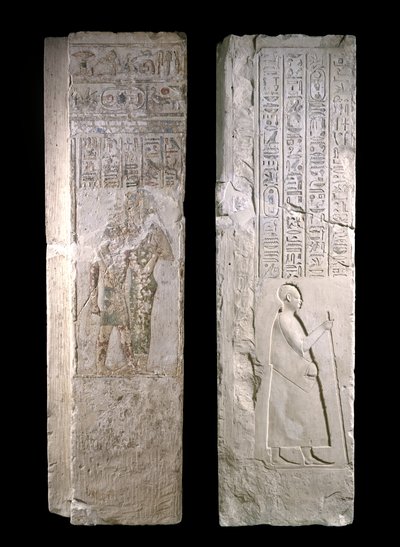 Dørkarmen viser kong Nectanebo I, der bliver plejet af Hathor, 380-343 f.Kr., sen periode (kalksten) af Egyptian 30th Dynasty