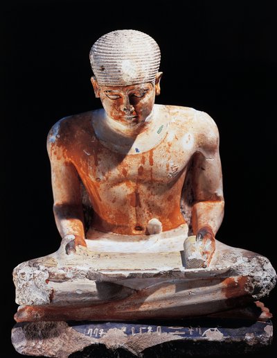 Siddende skribent, fra Giza Egypten 2575 f.Kr., dynasti IV (malet kalksten) af Egyptian 4th Dynasty