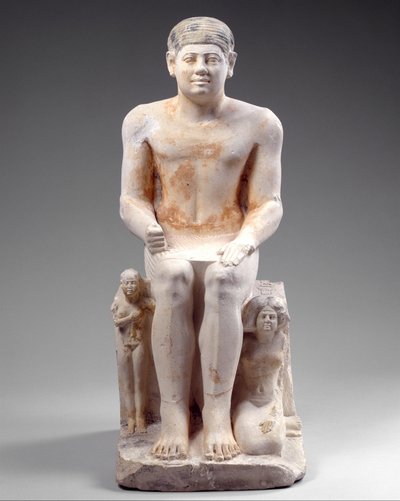 Nikare med sin kone og datter, ca. 2420-2389 f.Kr. (malet kalksten) af Egyptian 5th Dynasty