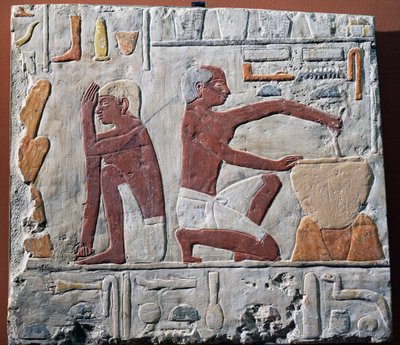 Tilberedning og bagning af brød, 2500-2350 f.Kr. (malet kalksten) af Egyptian 5th Dynasty