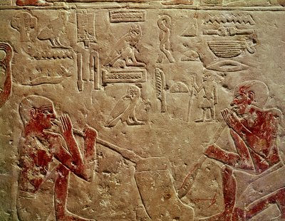 Relief forestillende glaspustere, fra Mastaba i Kaemrehu, Saqqara, Det Gamle Kongerige, ca. 2325 f.Kr. (malet kalksten) af Egyptian 6th Dynasty