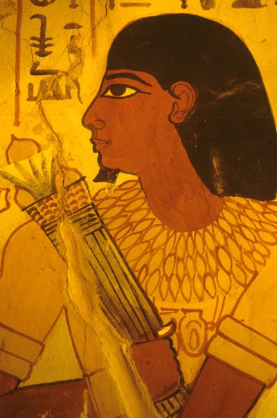 Det gamle Egypten, Sennufers grav, vægmaleri, vægmaleri, fresko, Sennufer modtager lotusknopper, borgmester i Theben, opsynsmand under Amenophis II af Egyptian Egyptian