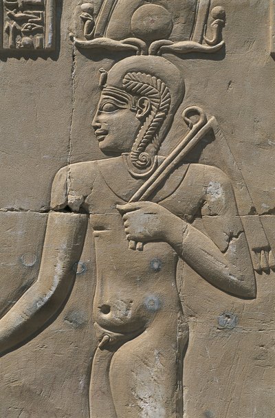 Egypten, Libyens ørken, Al-Dakhilah (Dakhla) oase, Dayr al-Haggar, relief i egyptisk tempel af Egyptian Egyptian
