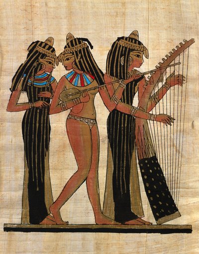 egyptisk kunst; Egyptisk Papyrus: Musikere; Saml Part af Egyptian Egyptian