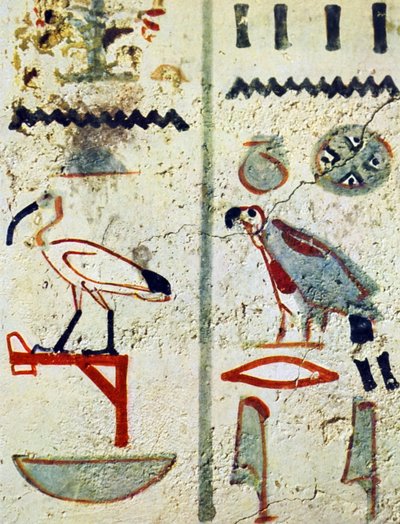 Egyptiske hieroglyffer fra et vægmaleri i en grav af Egyptian Egyptian