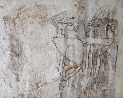 Skitsetegning af en gruppe mænd, Ramoses grav af Egyptian Egyptian