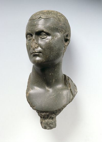 Buste af en romersk adelsmand, der siges at være Mark Anthony (ca. 82-30 f.Kr.), muligvis fra Alexandria, Egypten, 50 f.Kr. - 50 e.Kr. (skifer) af Egyptian Ptolemaic Period