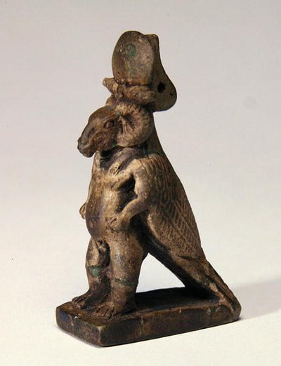 Sammensat gud med vædderhoved, dværgkrop og falkeryg (fajance) af Egyptian Ptolemaic Period