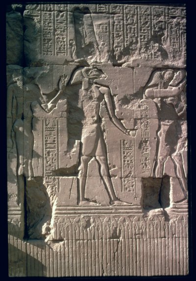 Relief, der forestiller Khnum, fra skærmvæggen i Khnum-templet (kalksten) af Egyptian Ptolemaic Period