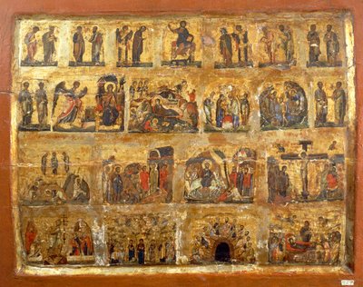 Deesis Row og de tolv store fester (maling og bladguld på panel) af Egyptian School