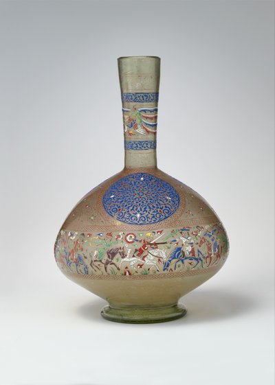 Emaljeret og forgyldt flaske, ca. 1270-99 (glas) af Egyptian School