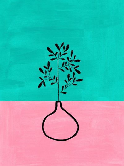 Lyserød og blågrøn botanisk vase af Ejaaz Haniff