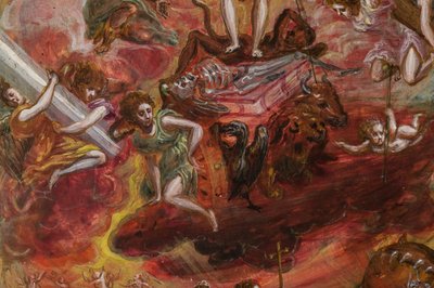 Bærbart alter: centralt panel, der viser en allegori af den kristne ridder, detalje af 2384586 (tempera grassa på panel) af El Greco