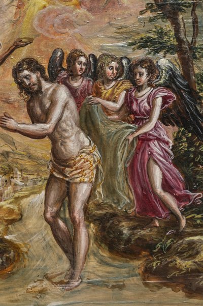 Bærbart alter: detalje af det højre dørpanel, der viser Kristi dåb (tempera grassa på panelet) af El Greco