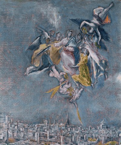 Udsigt og kort over Toledo (maleri på lærred) af El (1541-1614) Greco