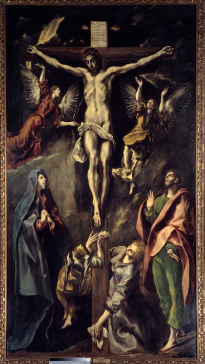 Korsfæstelsesmaleriet af Domenikos Theotokopoulos dit El Greco (1541-1614) 1600-tallet søn. 3,12x1,69 m Madrid, Prado Museum af El Greco