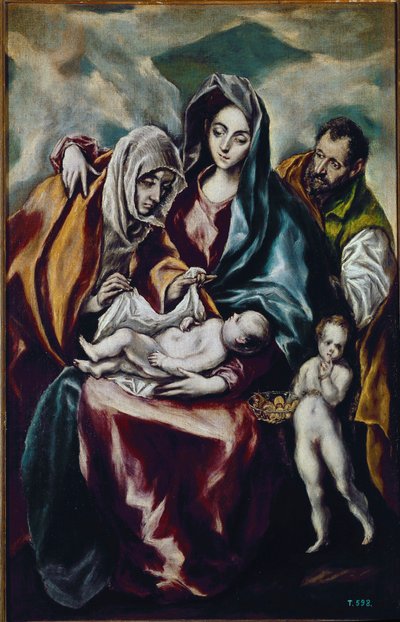 Jomfru og barn (den hellige familie med Johannes Døberen og Sankt Anne) (olie på lærred af El Greco