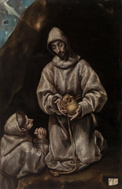 Saint Francis og bror Leo mediterer over døden af El Greco (Domenikos Theotokopoulos)
