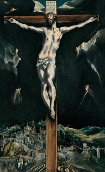 Den korsfæstede Kristus med Toledo i baggrunden af El Greco