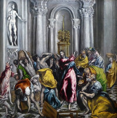 Christ driving the merchants from the temple paintingdani af El Greco