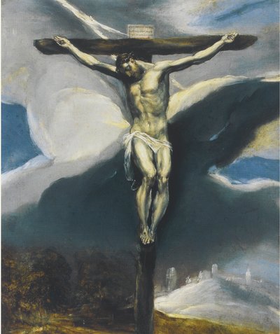 Kristus på korset i et landskab af El Greco