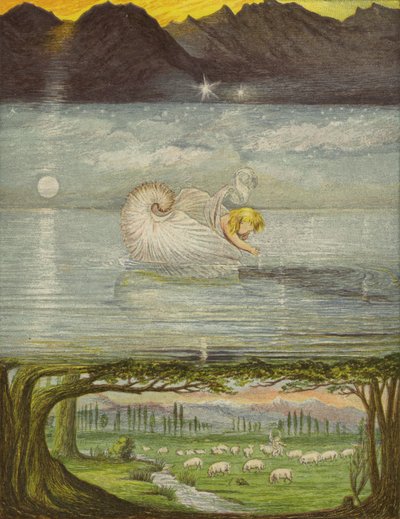 En gylden båd på et stort, fantastisk vand (farve litho) af Eleanor Fortescue Brickdale