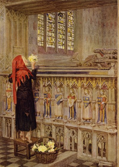 Kun de retfærdiges handlinger, Lugt sødt og blomstrer i deres støv (farve litho) af Eleanor Fortescue Brickdale