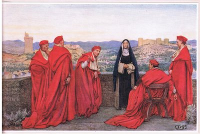 Den hellige Katarina af Sienna forhandler med pave Gregor XI på vegne af florentinerne (litho) af Eleanor Fortescue Brickdale