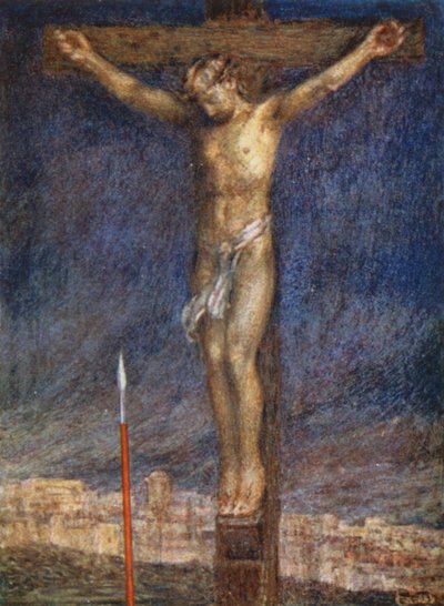 Kongens triumf, "Det er færdigt" (farve litho) af Eleanor Fortescue Brickdale