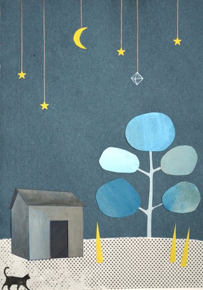 Stille nat. 2016 (collage og akvarel på papir) af Eleanor Grafton