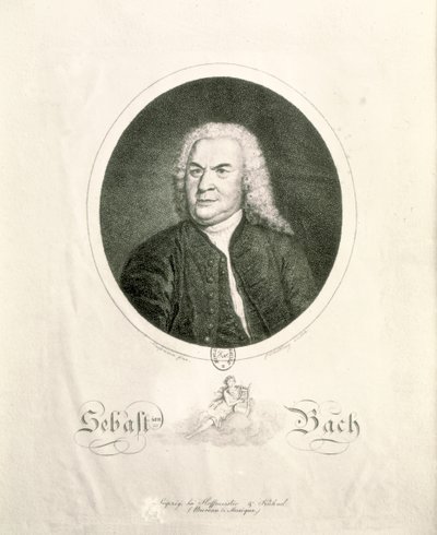 Portræt af Johann Sebastian Bach (1685-1750) graveret af Friedrich Wilhelm Nettling (gravering) (bw foto) af Elias Gottleib Haussmann