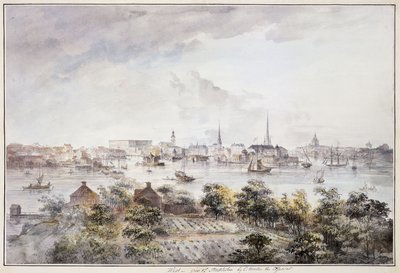 En udsigt over Stockholm fra Kungsholmen med det kongelige palads og Storkyrkan, Tyskakyrkan, Katarinakyrka og Riddarholmskyrkan, af Elias Martin