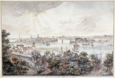 En udsigt over Stockholm fra Söder med det kongelige palads, Storkyrkan, Riddarholmskykan og Tskakykan, af Elias Martin