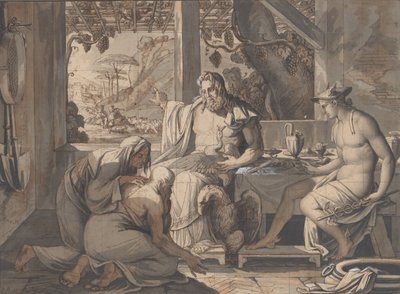 Jupiter og Merkur åbenbarer sig for Philemon og Baucis, 1809. af Elie Honore Montagny