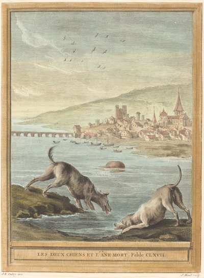 To hunde og det døde æsel af Elie du Mesnil after Jean Baptiste Oudry