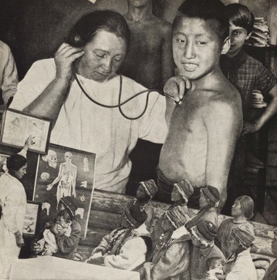 Medicin i USSR. Illustration fra USSR Builds Socialism, 1933. af Eliezer Markowich Lissitzky