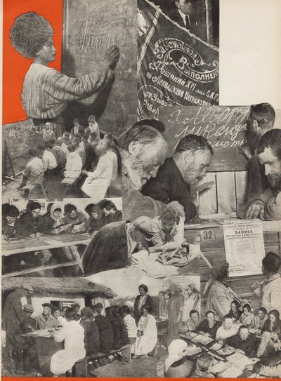 Kampen mod analfabetisme. Illustration fra USSR Builds Socialism, 1933. af Eliezer Markowich Lissitzky