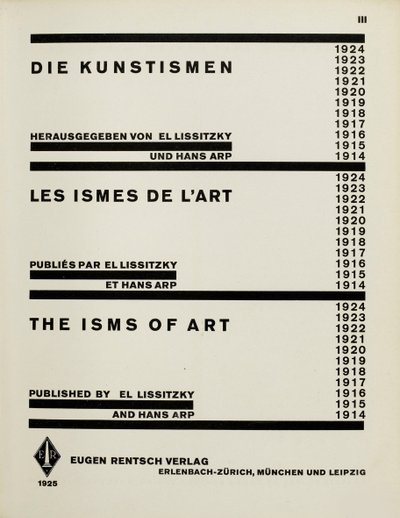 Titelside: Kunstnerne. The Isms of Art af El Lissitzky og Hans Arp, 1925. af Eliezer Markowich Lissitzky