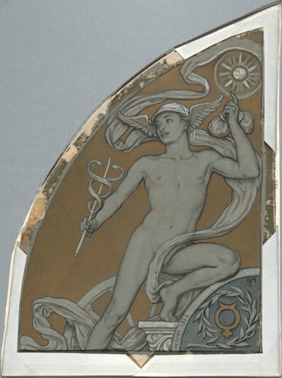 Tegneserie til Merkur, fra tres studier til Huntington -loftet (1926.80) af Elihu Vedder