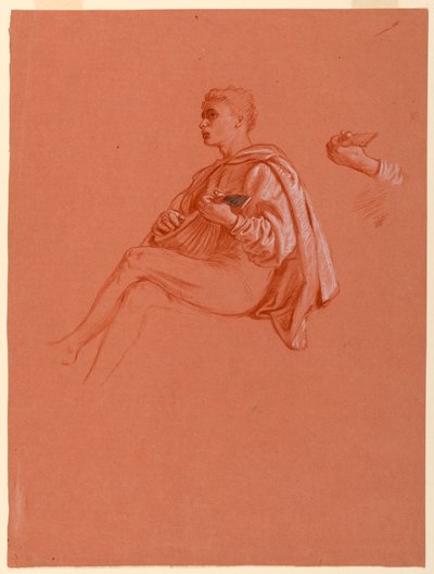 Tegning, Dreng spiller på lut, 1871-72 af Elihu Vedder