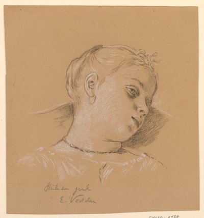 Tegning, Hoved af en italiensk pige, ca. 1885 af Elihu Vedder